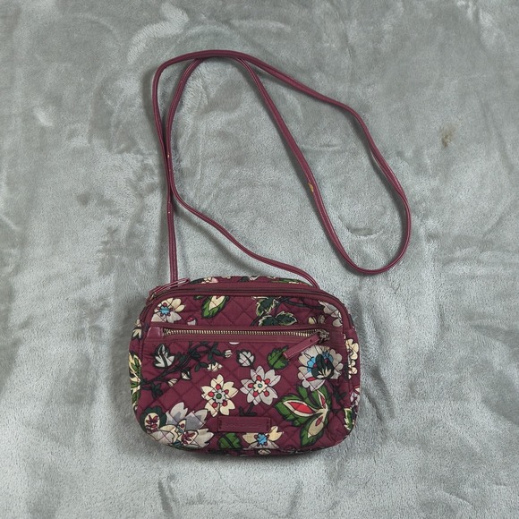 Vera Bradley Handbags - Vera Bradley Crossbody Bag Women Small Red Burgundy Floral Quilted Purse Flowers